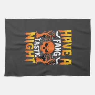 Fang-Tastic Night Halloween Skull and Bats Kitchen Towel