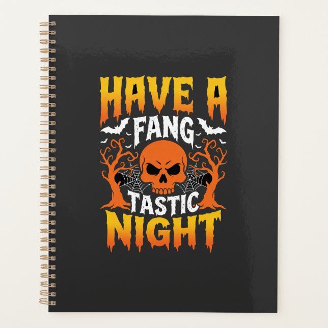 Fang-Tastic Night Halloween Skull and Bats Planner (Front)