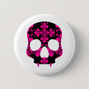 Fanged girly skull 2 inch round button