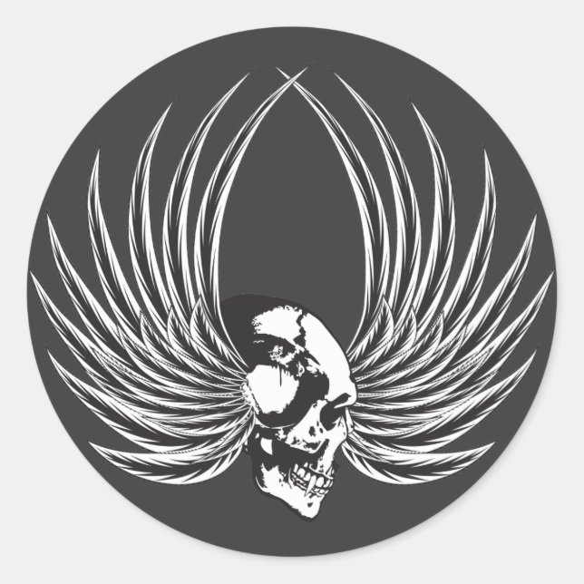 Fanged Skull with Wings Classic Round Sticker (Front)
