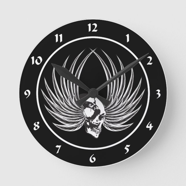 Fanged Skull with Wings Round Clock (Front)