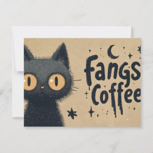 Fangs and Coffee Graphic with Grungy Black Cat Postcard