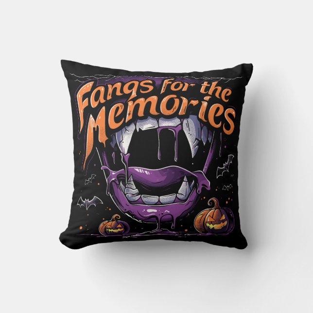 Fangs for the Memories | ExDesigner | Halloween Throw Pillow (Front)