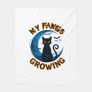 Fangs Growing Halloween Black Cat Blue Moon Bats_1 Fleece Blanket