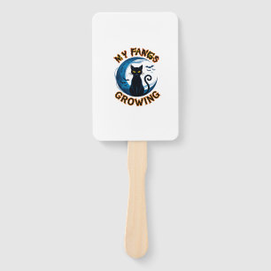 Fangs Growing Halloween Black Cat Blue Moon Bats_1 Hand Fan
