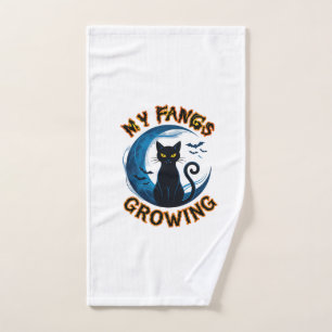 Fangs Growing Halloween Black Cat Blue Moon Bats_1 Hand Towel