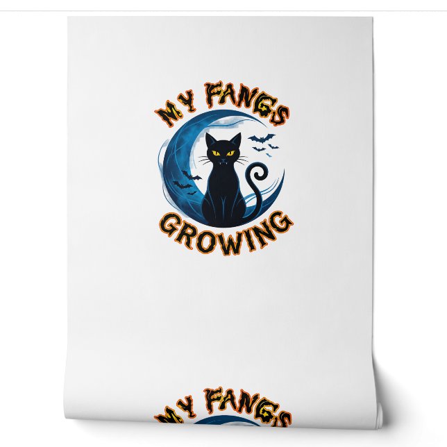 Fangs Growing Halloween Black Cat Blue Moon Bats_1 Wallpaper (Unrolling)