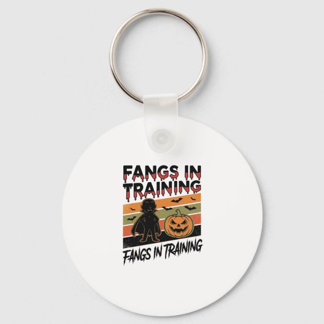 Fangs in Training Funny Vampire Halloween Shirt Keychain (Front)