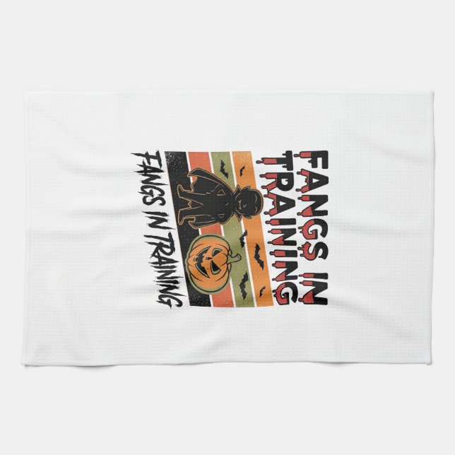 Fangs in Training Funny Vampire Halloween Shirt Kitchen Towel (Horizontal)