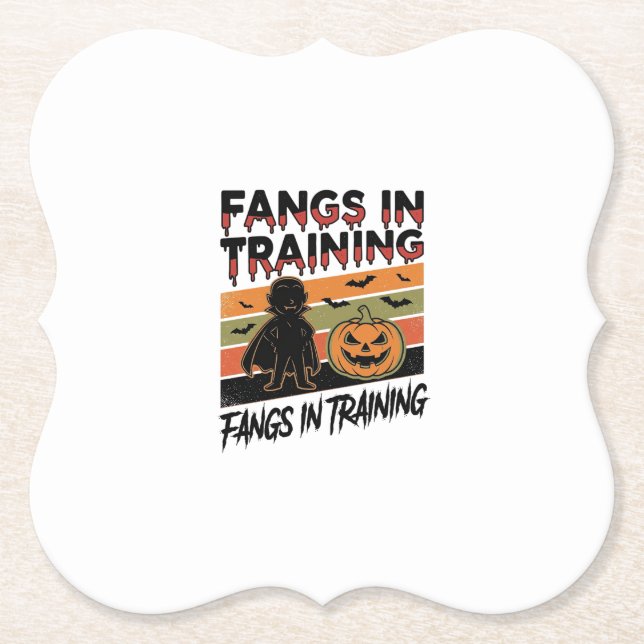 Fangs in Training Funny Vampire Halloween Shirt Paper Coaster (Front)