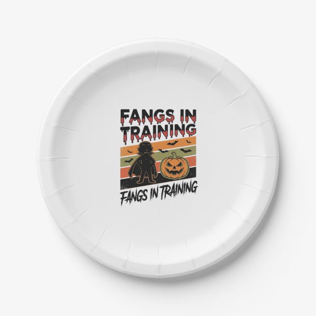 Fangs in Training Funny Vampire Halloween Shirt Paper Plate (Front)