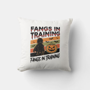 Fangs in Training Funny Vampire Halloween Shirt Throw Pillow