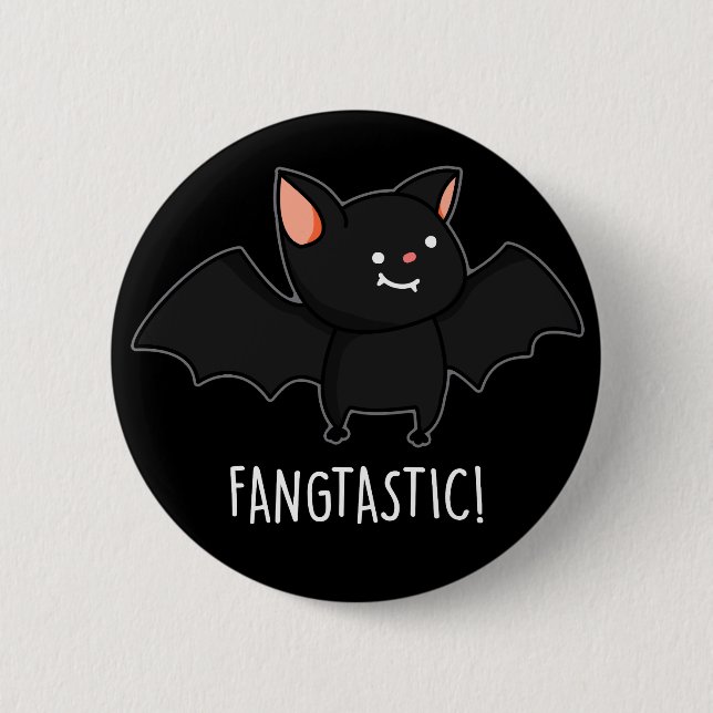 Fangtastic Funny Halloween Pun Dark BG 2 Inch Round Button (Front)