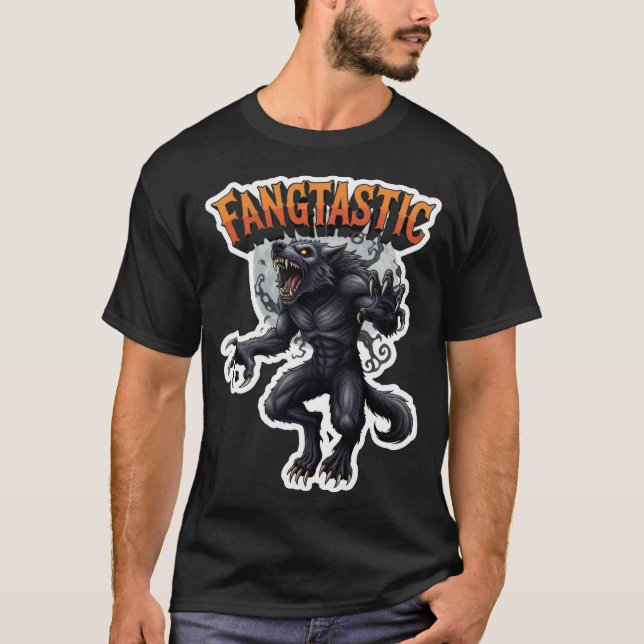 Fangtastic werewolf howling at moon sticker design T-Shirt (Front)