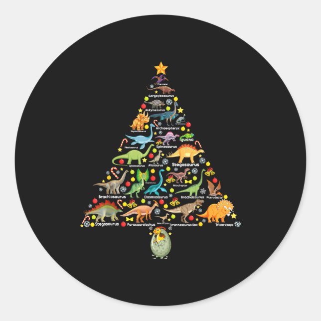 Fanny Dinosaur Christmas Tree Cute Dino Xmas For K Classic Round Sticker (Front)