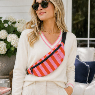 Fanny Pack Preppy Bold Stripe Coral Pink