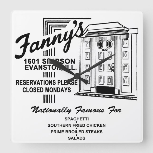 Fanny's Restaurant, Evanston, IL Square Wall Clock (Front)