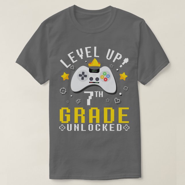 Fans Students Level Up 7th Grade Unlocked First Da T-Shirt (Design Front)