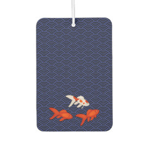 Fantail Goldfish on Seigaiha Wave Pattern Japanese Air Freshener