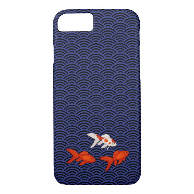 Fantail Goldfish on Seigaiha Wave Pattern Japanese Case-Mate iPhone Case (Back)