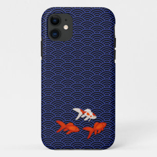 Fantail Goldfish on Seigaiha Wave Pattern Japanese iPhone 11 Case
