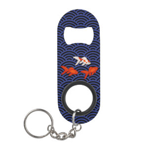Fantail Goldfish on Seigaiha Wave Pattern Japanese Keychain Bottle Opener