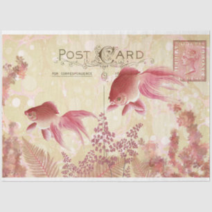 Fantail Goldfish Postcard Ephemera Decoupage Tissu Tissue Paper