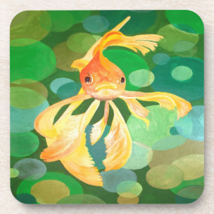 Fantail Goldfish With Green Bubbles Vector Coaster