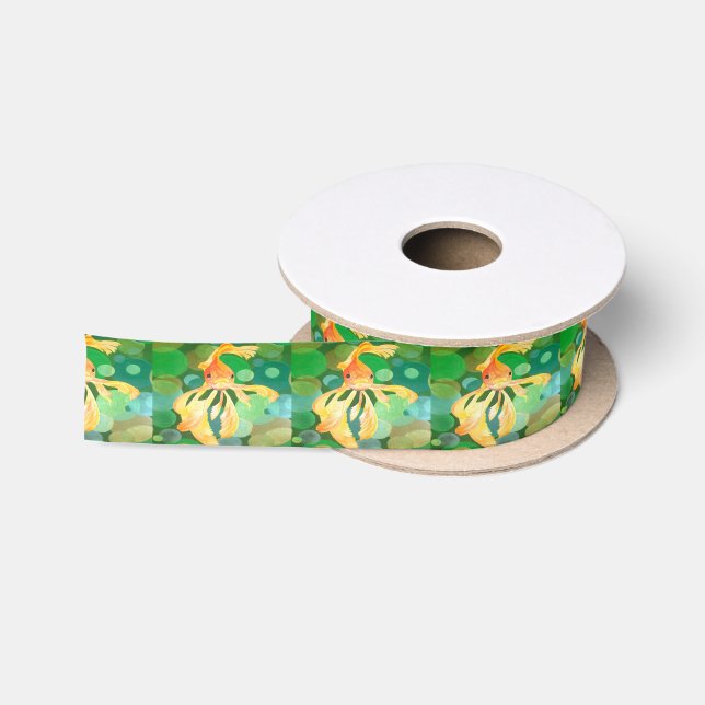 Fantail Goldfish With Green Bubbles Vector Satin Ribbon (Spool)