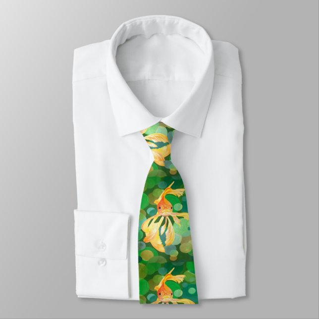 Fantail Goldfish With Green Bubbles Vector Tie (Tied)