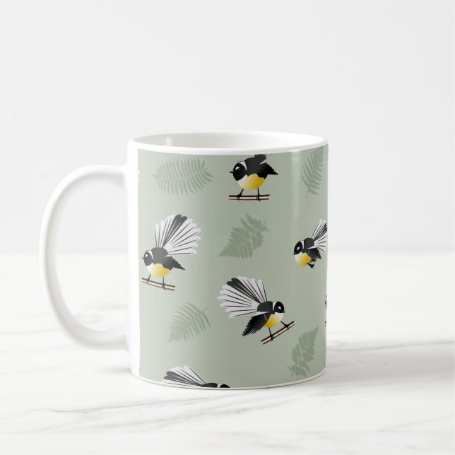 Fantail NZ Native birds Pattern Coffee Mug (Left)