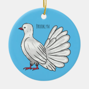 Fantail pigeon bird cartoon illustration ceramic ornament
