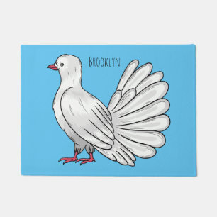 Fantail pigeon bird cartoon illustration  doormat