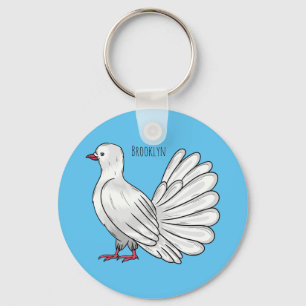 Fantail pigeon bird cartoon illustration  keychain