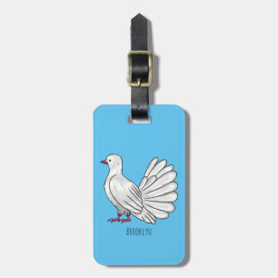 Fantail pigeon bird cartoon illustration luggage tag