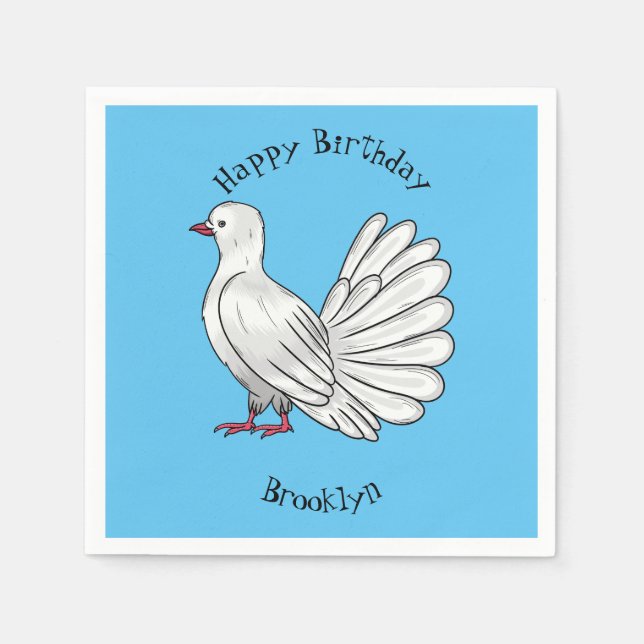 Fantail pigeon bird cartoon illustration   napkin (Front)