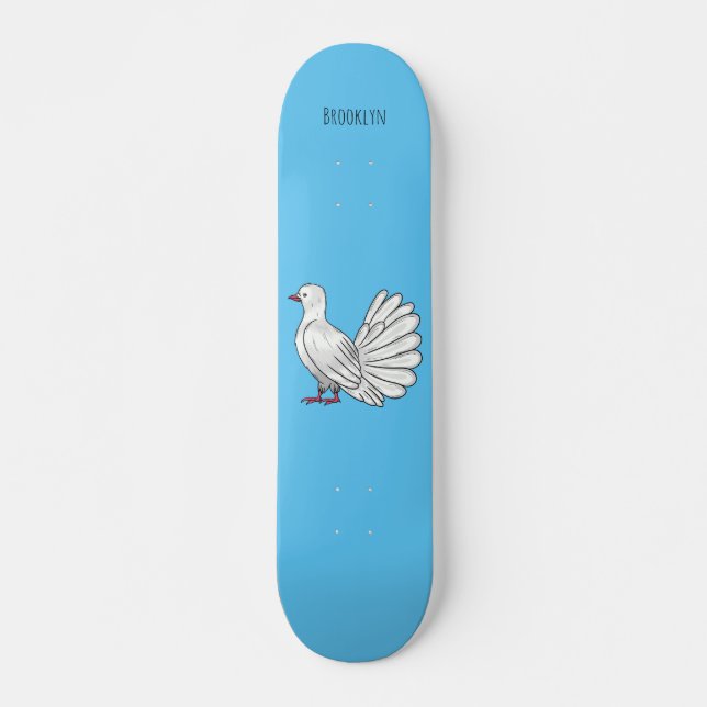 Fantail pigeon bird cartoon illustration skateboard (Front)