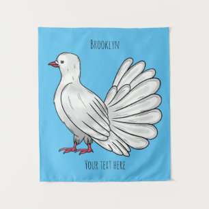 Fantail pigeon bird cartoon illustration tapestry
