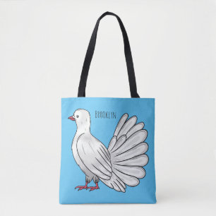 Fantail pigeon bird cartoon illustration tote bag