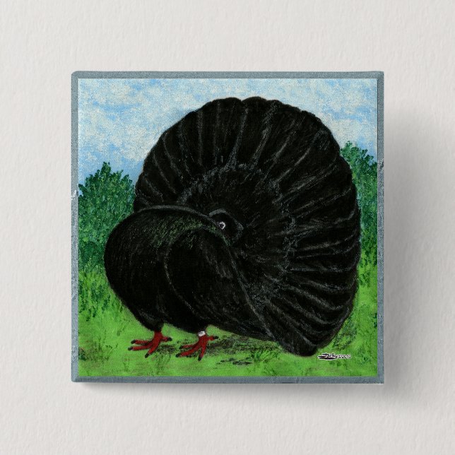 Fantail Pigeon Black 2 Inch Square Button (Front)