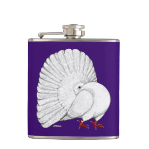 Fantail Pigeon White Hip Flask