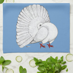 Fantail Pigeon White Kitchen Towel