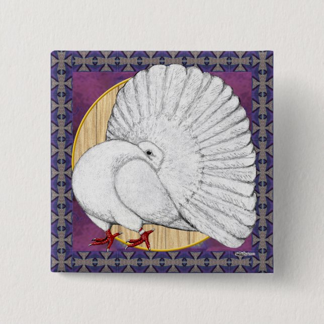 Fantail Pigeon  White With Background 2 Inch Square Button (Front)