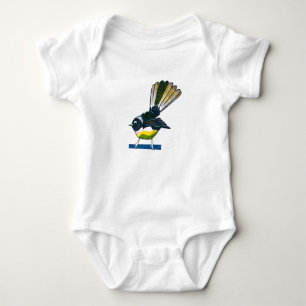 Fantail retro NZ bird print Baby Bodysuit