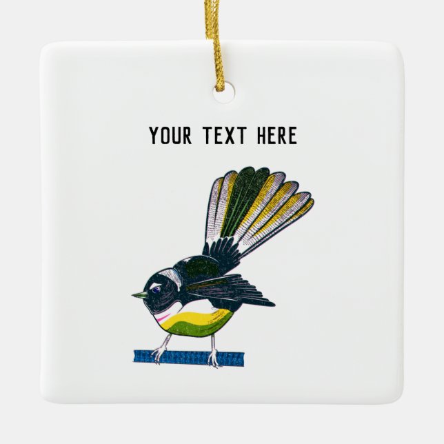 Fantail Risograph Ceramic Ornament (Front)