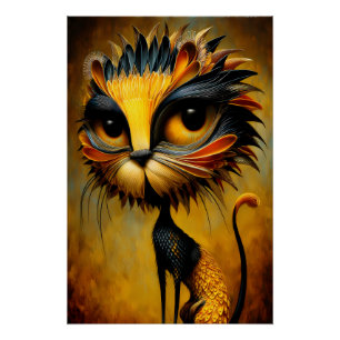 Fantasie Katze mit großen Augen im Vintage Stil Poster