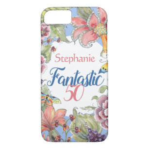 Fantastic 50 Tropical Floral Blue 50th Birthday Case-Mate iPhone Case