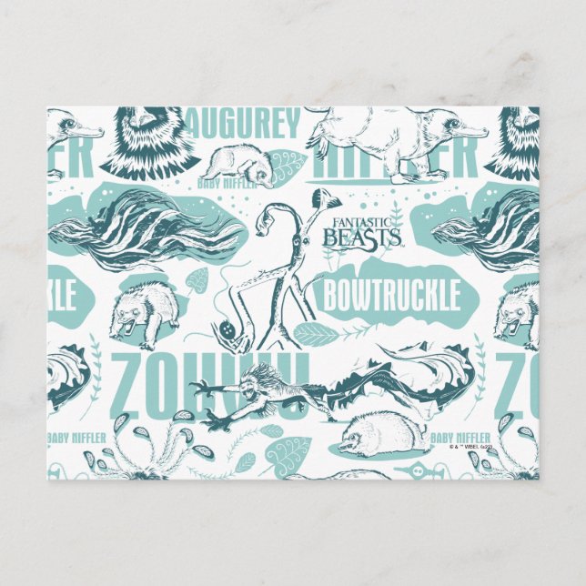 Fantastic Beasts Blue Pattern Postcard (Front)
