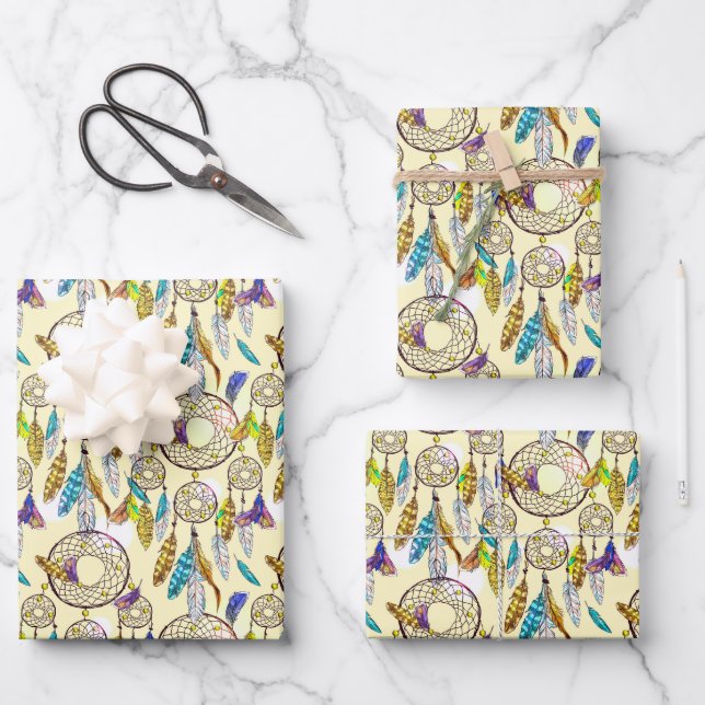 Fantastic Colours Dream Catchers Pattern Wrapping Paper Sheet (Front)