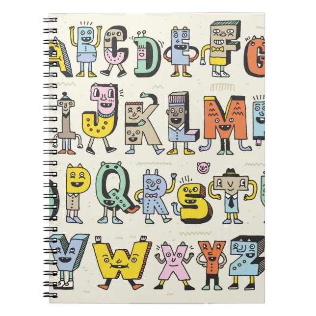 Fantastic Funny Alphabet. Wacky Doodle Letters Des Notebook (Front)
